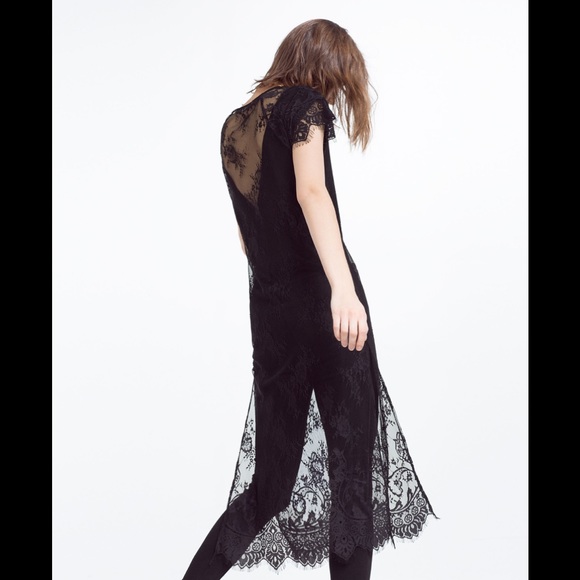 Zara long black lace blouse with side splits - Picture 2 of 3